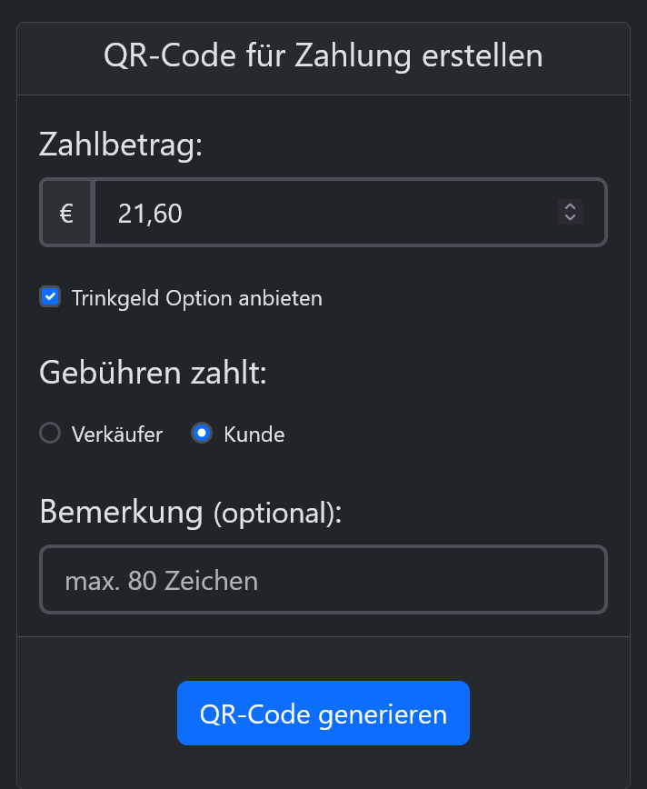 Screenshot des Dialogs zur Generierung eines neuen QR-Codes.